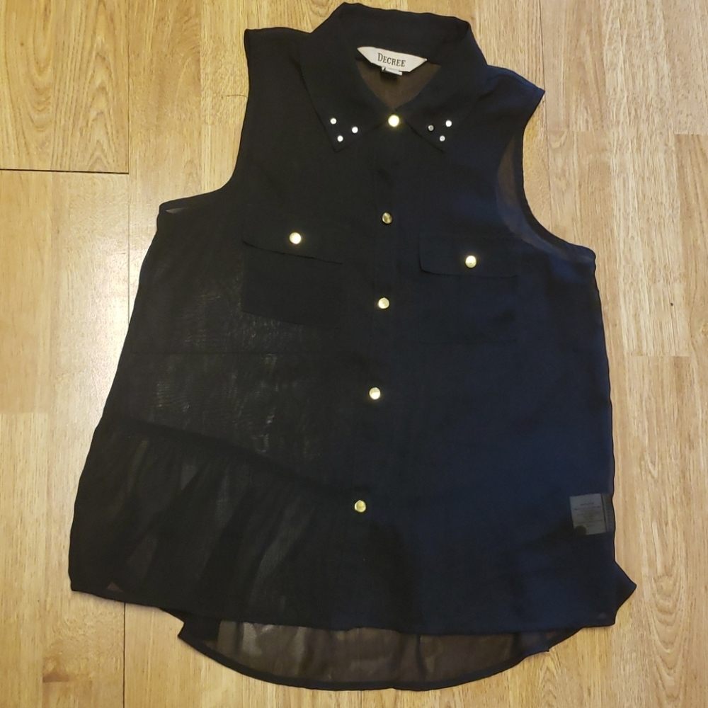 Decree black semi sheer studded peplum top XS